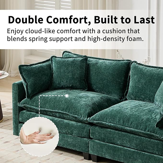146.5 U Shaped Couch Modular Sectional Sofa Comfy Chenille Cloud Couch with Movable Ottoman and Pillow Modern 4-Seater Deep Seat Sofa for Living Room (Olive GreenU Shaped Sofa)