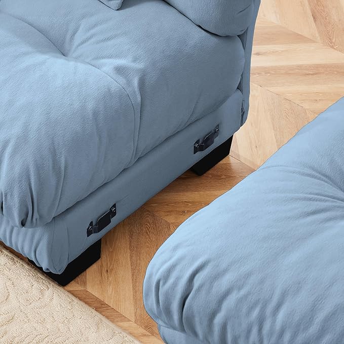 Modular Sectional Sofa Comfy Sofa with Ottoman Cloud Couch 3 Seater Couch for Living Room Modern L Shaped Sleeper Deep Seat with 5 Pillows Chenille Blue