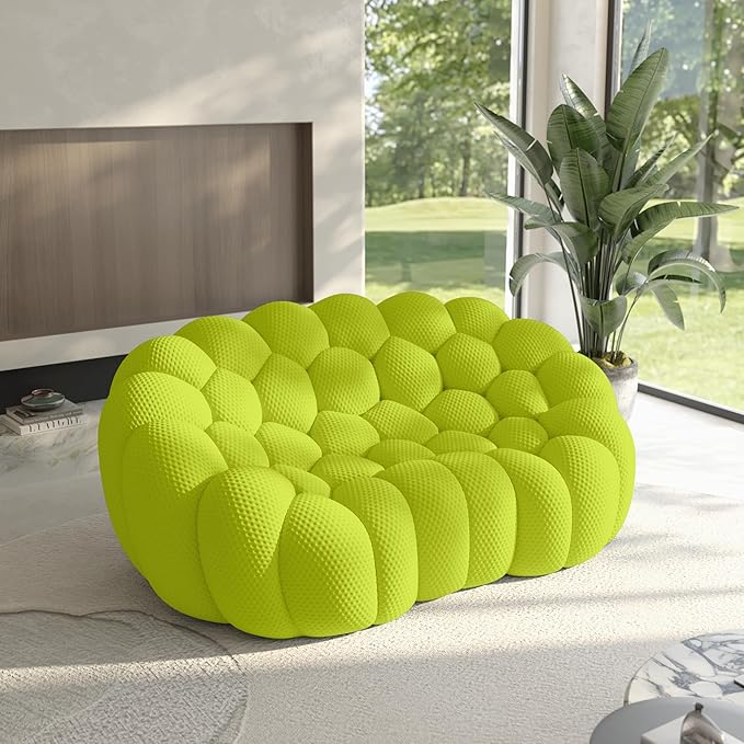 79.53'' Modern Bubble Sofa Love Seat Curved Couch Breathable Mesh Lazy Floor Sofa 3D Honeycomb Shape Bubble Couches for Living Room Office Apartment Small Space Fluorescent Green 2 Seater