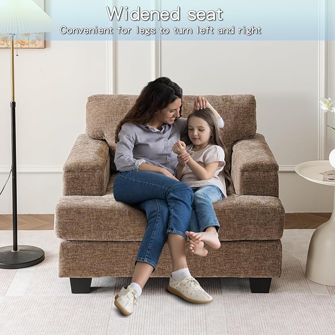 Oversized Accent Chair with Armrest OrganizerLiving Room Chairs with 7.8'' CushionUpholstered Modern ArmchairBig Reading ChairComfy Sofa Chair for BedroomBrown