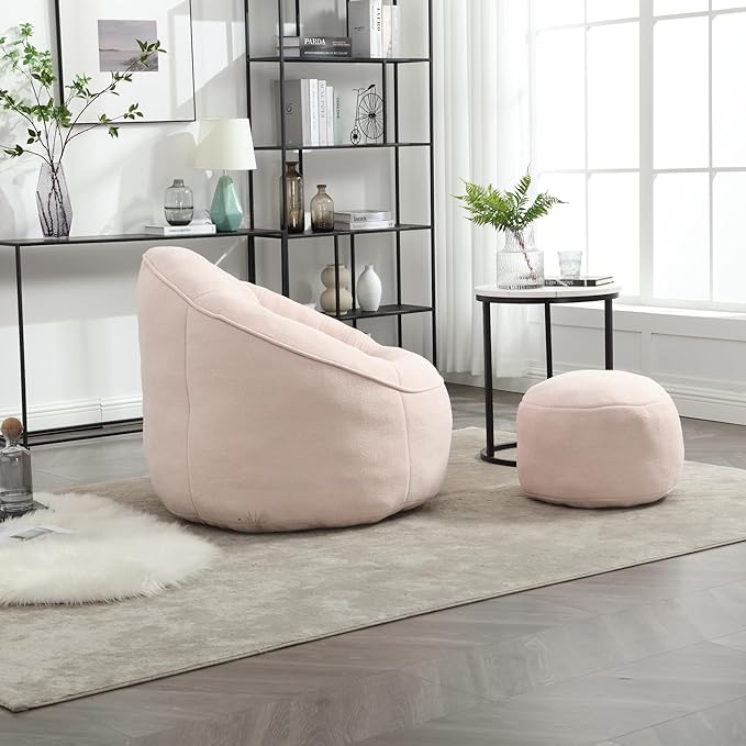 Small Bean Bag Chairs for Adults Single Sofa Chair with Ottoman Footrest Bean Bag Couch for Teens with Foam Filler Included Comfy Soft Lazy Sofa for Small Space/Living Room/Bedroom/Study