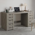 WOPITUES 60 Farmhouse Home Office Desk with 10 Wooden Drawers Rustic Computer Writing Desk with Power Outlets Large Executive Desk with Storage Cabinet for Work Study Writing Craft Gray