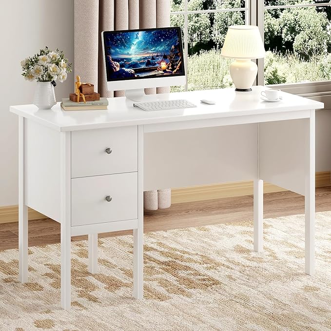 BHG Computer Desk with DrawersModern White Home Office Desk with Storage Filing Cabinet Vanity Desk Makeup Dressing Table for BedroomSmall Writing Table PC Desks for Study(White 43.3)