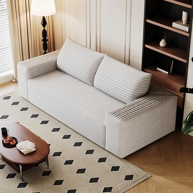 71 Loveseat Sofa in a BoxPlush Corduroy Fabric Deep Seat CouchNo Assembly RequiredSpace-Saving DesignComfy Seater Sofa for Living Room Apartment Bedroom &amp OfficeModernWhite