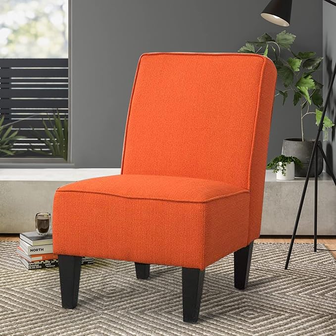 Yongqiang Upholstered Accent Chairs Set of 2 Armless Side Chairs for Living Room Bedroom Slipper Chair Orange Fabric