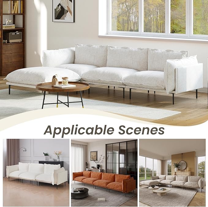 WJShome Velvet Modular Sectional Sofa with Chaise111 3-Seater Sofa with Ottomans L-Shaped Couch for Living Room 8 High Metal Legs and Easy to Clean Oatmeal