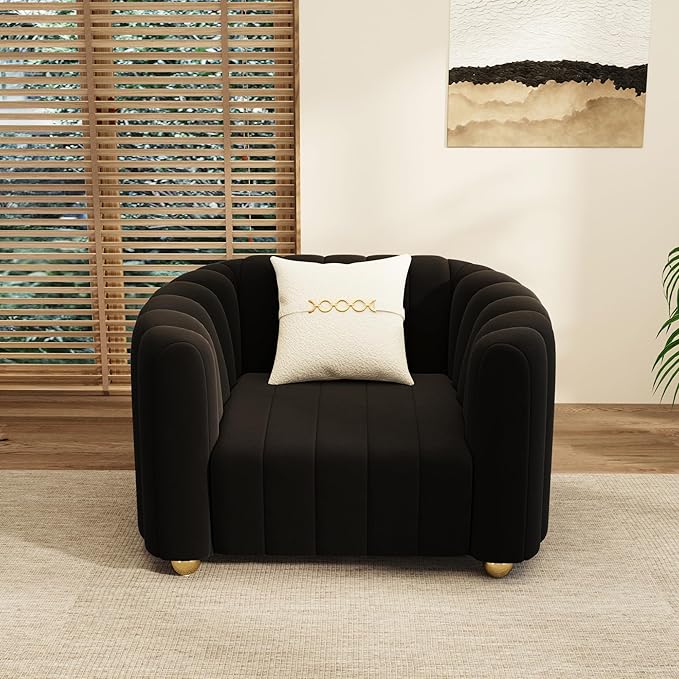 Modern Velvet Sofa Couch for Living Room 42 Comfy Upholstered Sofa Chair with Gold Metal Legs &amp Pillow Luxury Sectional Armchair Sofa for Bedroom Office Apartment Black
