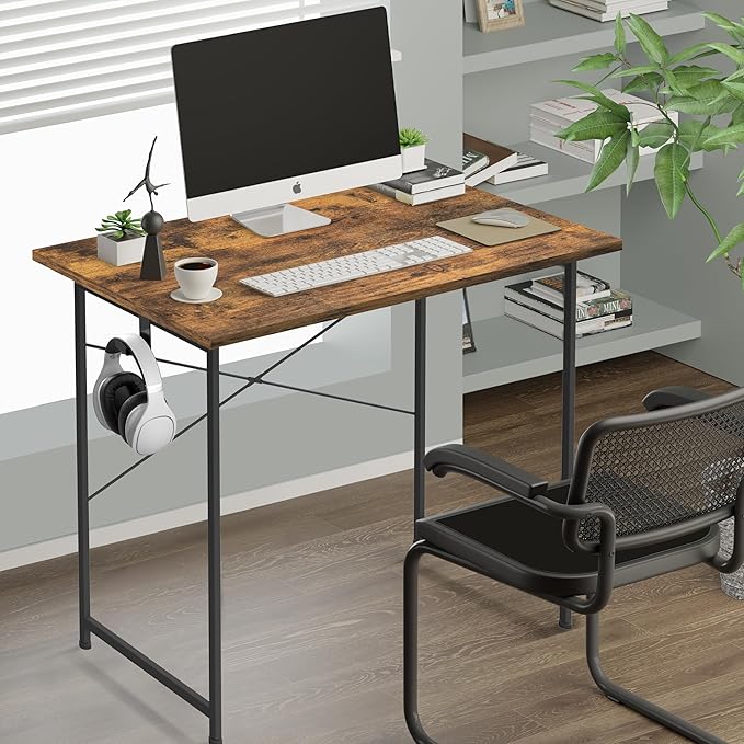 Small Space Writing Desk with Headphone Hooks Modern Simple Design Suitable for Study Home Office and Living Room