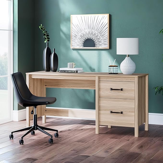 Signature Design by Ashley Battelle Casual 60 Home Office Desk with 1 Drawer and Cabinet Door Light Brown