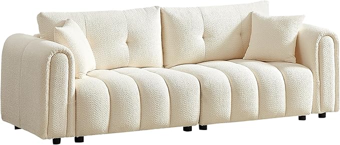 91.5 Modern Bubble Sofa Couch w/Medium Firm Seat Cushion and Deep Seats &amp Chenille Fabric 3 Seater Couch Sofa for Living Room Apartment Lounge Office.(Beige)