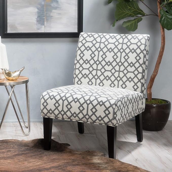 Christopher Knight Home Kassi Fabric Accent Chair Grey Geometric Patterned