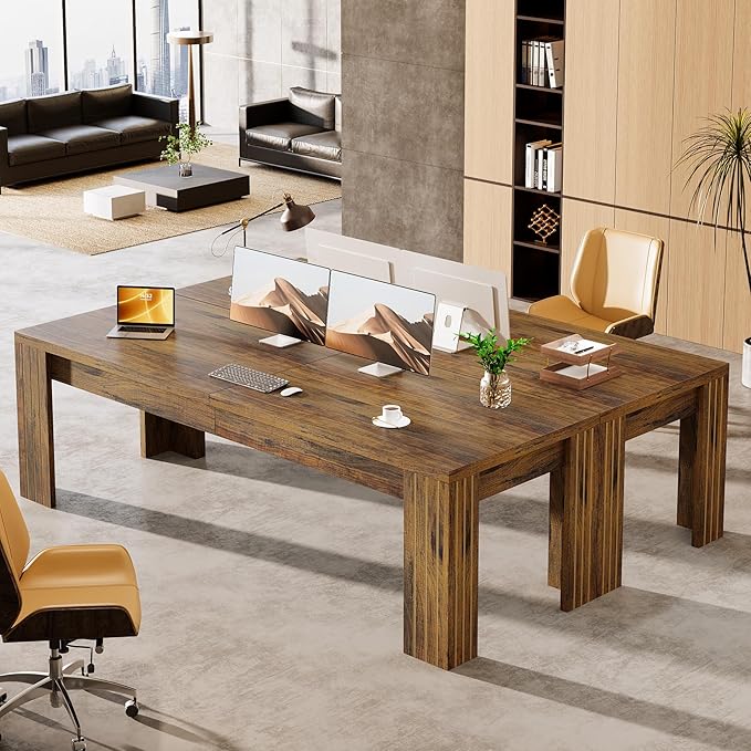 Tribesigns 78.7-Inch Extra Long Computer Desk Two Person Desk Double Gaming Desk for 2 People Workstaion for Home Office Dark Brown