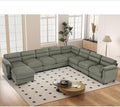 135” Modular Sectional L Shaped Corner Sofa with Movable Ottoman Corduroy 9-Seater Couches with Thick Cushion for Living Room Green