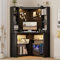 Corner Desk with LED Reading Lights L Shaped Computer Desk with Hutch &amp Shelves Triangle Home Office Desk w/ Charging Station for Work &amp Study File Cabinet Storage Bookshelf for Small Space