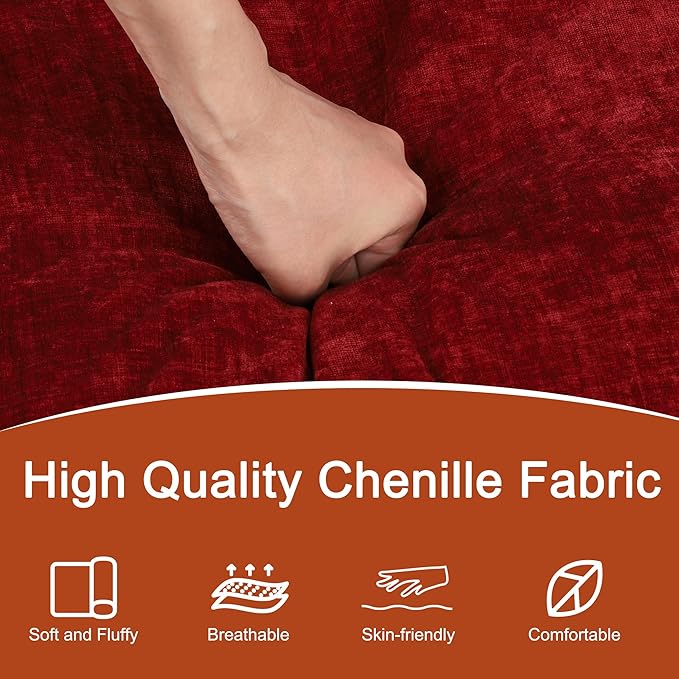 thksbought Modern Accent Chair Red Chenille Mid Century Lounge Armchair with Button Tufted Back Comfy Luxury Crab Chair with Upholstered Seat for Bedroom Apartment Studio Office (Red 1PC)