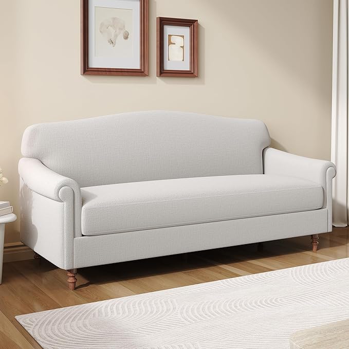 Christopher Knight Home Sola 77.5'' Modern Chenille Upholstered Loveseat Sofa with Rolled Armrest and Rubberwood Frame 2-Seater Home Sofa Living Room Comfy Couch for Hotel/Apartment Light Grey