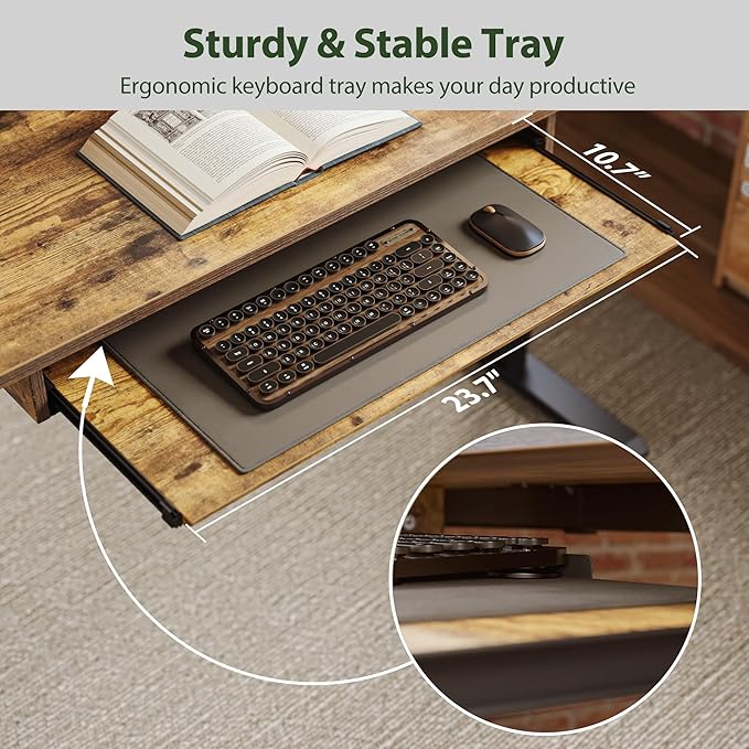 Agilestic Electric Standing Desk with 2 Drawers and Keyboard Tray 63 x 24 Inches Ergonomic Adjustable Height Desk with Storage Sit Stand up Computer Workstation Rustic Brown