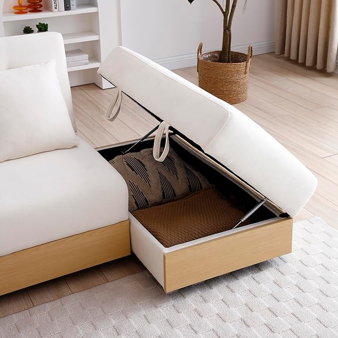 KEIKI Multi-Functional Sofa Sleeper with Storage Ottoman and Two Pull Out Drawer Fold Out Couch Bed with Side Storage Rack and Drop Down Table with 2 Cup Holders