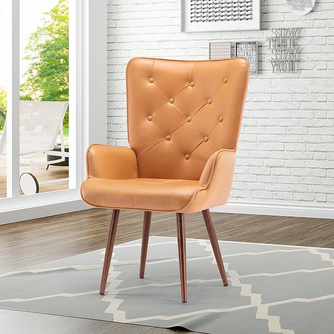 UNICOO - High Wingback Living Room Chairs Vintage Button Wingback Chair Velvet Side Chair Leisure Chair Wingback Reading Chair for Living Room Bedroom Waiting Room (Hermes Orange)