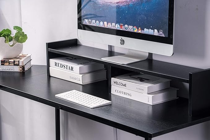 ivinta L Shaped Gaming Desk Modern Reversible Corner Computer Desk with Monitor Stand for Small Spaces Living Room Bedroom Home Office 6404 (Black)