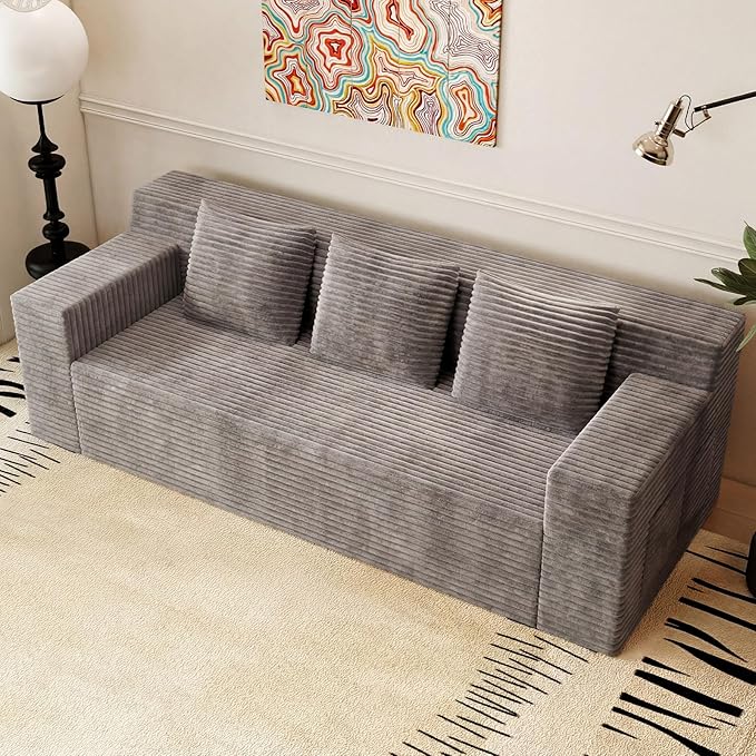 71Cloud Loveseat SofaModern 2-Seater Boneless Couch with 3 Pillows &amp Side PocketSoft Corduroy Love seatCompressed FoamDeep SeatNo Assembly for Living RoomBedroomApartment(Flat HandrailCam