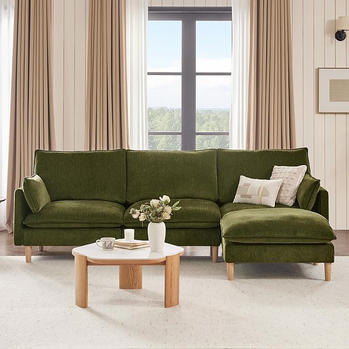 CHITA Modular Cloud Sectional Couch L-Shaped Oversized Cloud Couches for Living Room Mid Century Modern Sectional Sofa Comfy Chenille Sofas with Removable Cushions Green
