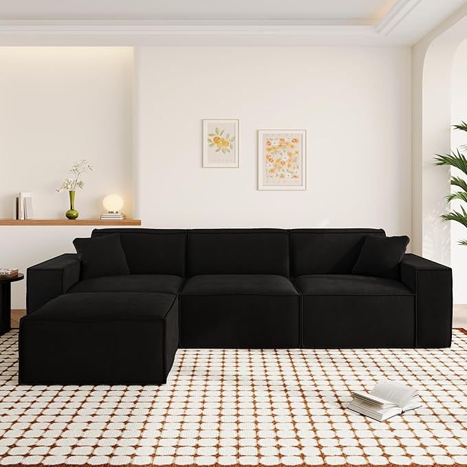 110Cloud Sectional Couch Chenille Boneless Couch L Shaped with Deep Seats &amp Wide Armrests Convertible Modular Sectional Sofa Memory Foam Compression Floor Sofa for Living Room No Assembly Requ