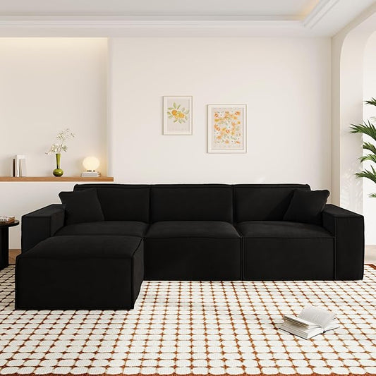 110Cloud Sectional Couch Chenille Boneless Couch L Shaped with Deep Seats &amp Wide Armrests Convertible Modular Sectional Sofa Memory Foam Compression Floor Sofa for Living Room No Assembly Requ