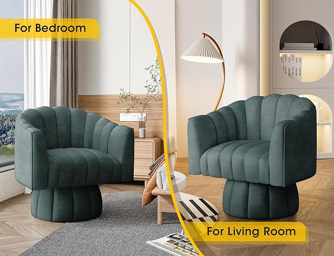 Modern 360 Degree Leather Swivel Cuddle Barrel Accent Sofa Chairs Round Armchairs with Wide Upholstered Leather Reading Chair for Living Room Bedroom Office Waiting Rooms (Navy)