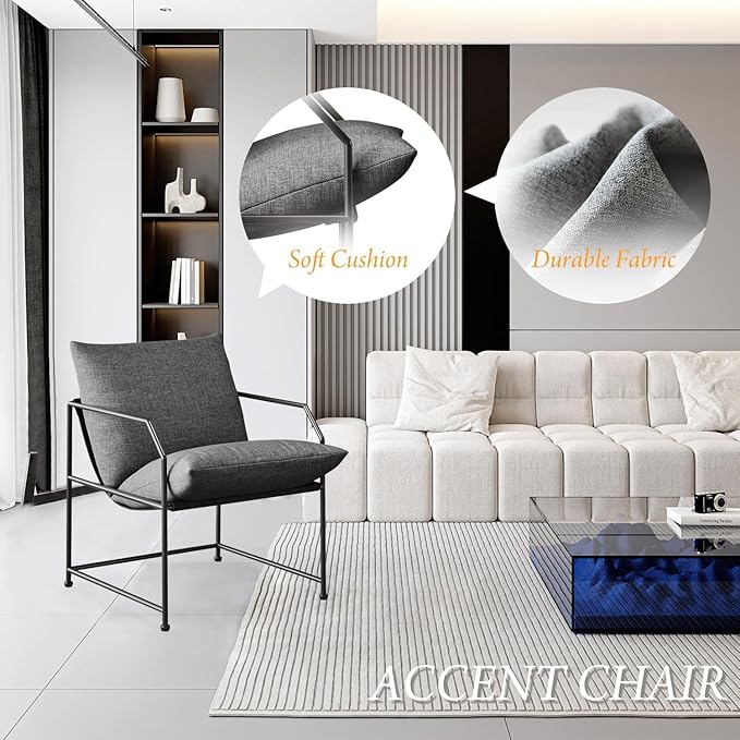 Accent Chair Living Room Chairs Accent Chairs Set of 2 Comfy Reading Chair for Bedroom Upholstered Lounge Chair Mid Century Modern Arm Chair Side Sofa Chair Armchair Waiting Room Chairs(Charcoal 2)