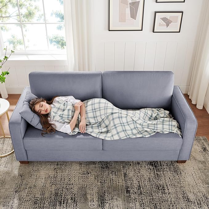 VANOMi Loveseat Couches for Living Room Modern Sofas &amp Couches with Cushion &amp 2 Pillow Comfy Linen Loveseat Sofa for Small Space Office Apartment Light Grey