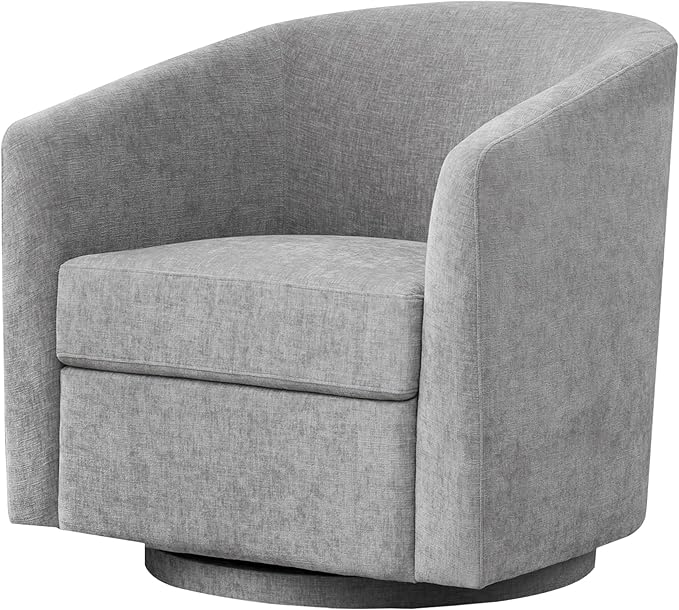 Chenille Swivel Accent Chair Living Room Chairs No Assembly Upholstered Armchair 360°Rotating Barrel Chair for Bedroom Apartment &amp Reading Nook (1 Light Grey)