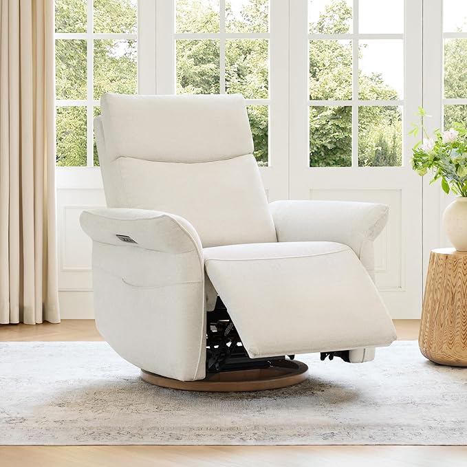CHITA Power Recliner Chair Electric Triple-Motor Swivel Glider Nursery Rocking Chair with Adjustable Power Headrest and Lumbar Support GREENGARD Gold Certified Solid Wood Base Linen