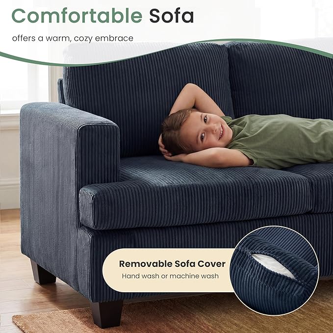 YOUDENOVA Sofa 63” Comfy Loveseat Sofa with Deep Seats Couch for Living Room Modern Sleeper Couch Blue Corduroy