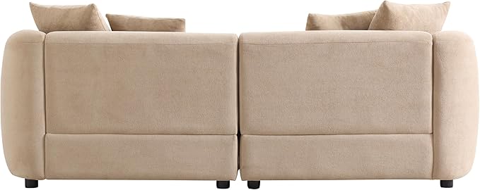 Christopher Knight Home Taliyah 87 Cozy Velvet Upholstered Lounge Sofa 3-Seater Curved Home Sofa Living Room with 4 Pillows Sturdy Wooden Frame Lounge Chair Indoor Couch with Thick Cushion Camel