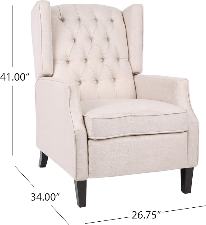 Christopher Knight Home Diana Wingback Recliner Light Beige Tweed + Dark Brown