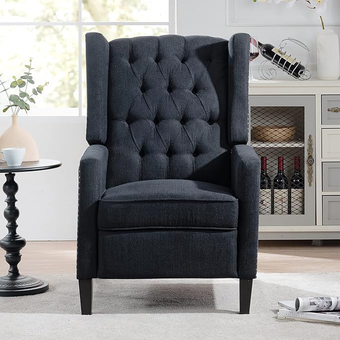Black Fabric Recliner Chair for Adults Accent Wingback Chair Mid-Century Modern Recliner Tufted Chairs Living Room Armchair for Bedrooms Reading Recliner 27 Wide