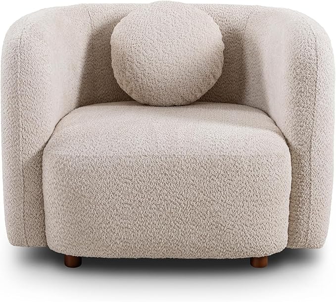 Yoglad 39.37‘’ Modern Curved Boucle Chair Cozy Thick Upholstered Teddy Loveseat Half Moon Aesthetic Design Sherpa Couch for Small Living Room Bedroom Apartment Studio (Beige)