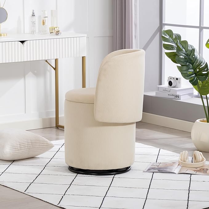 Round Vanity Chair with Storage &amp Cat Bed Stool Upholstered Small Swivel Accent Chair with Hidden Storage Makeup Barrel Chair for Bedroom Living Room (Stripes)