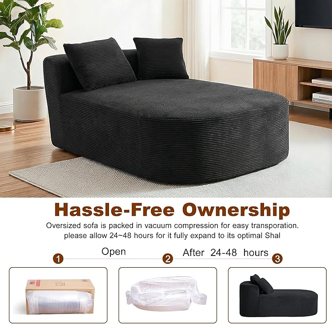 Chaise Lounge Chair Indoor 67.5 Oversized Boneless Couch Could Comfy Upholstered Sleeper Sofa Bed Corduroy Plush Modern Curved Floor Sofas Chair with 2 Pillows for Readng Living Room Bedroom Apartment