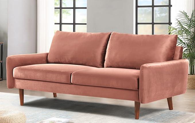 Kent Velvet Sofa for Modern Living Rooms and Compact Spaces Comfy 3 Seater Couch Studio Apartment Furniture with Sleek Design Rose