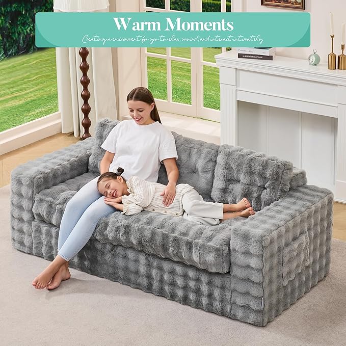 Hobestluk 3-Seater Sofa Boneless Couch with Tufted Button Design 2 in 1 Comfy Cloud Couch Oversized Sofa for Living Room Bedroom Apartment or Office (Grey 3 Seater)