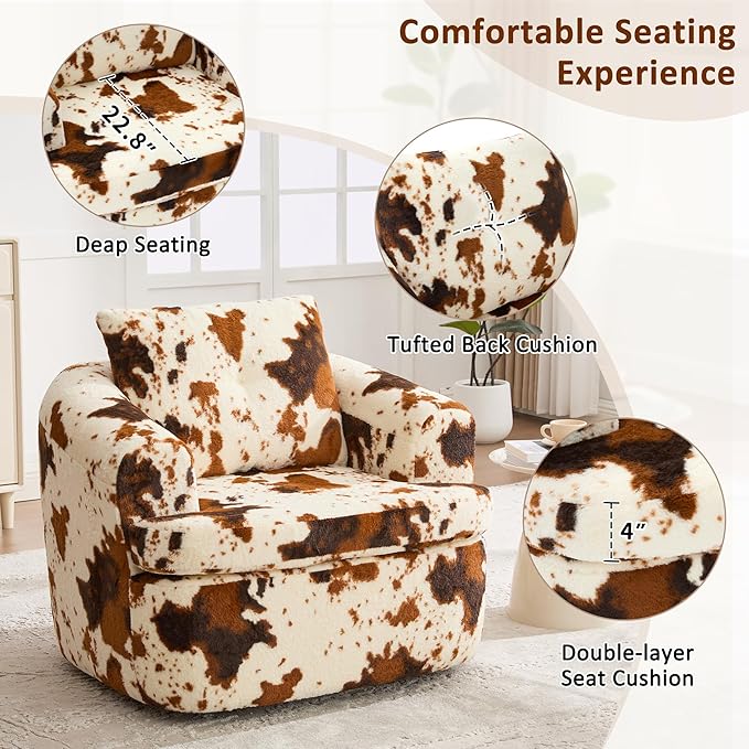 Swivel Accent Chair Recliner Modern Comfy Barrel Chairs for Living Room and Bedroom Cozy Upholstered Small Corner Chairs with 360 Degree RotationBeigeBrown