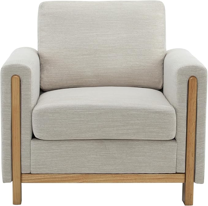 Christopher Knight Home Atkin Upholstered Accent Chair Fabric Club Chair Square Armchair Cozy Seating Lounge Chair with Backrest Single Sofa Chair Reading Chair for Living Room Home Rest Beige