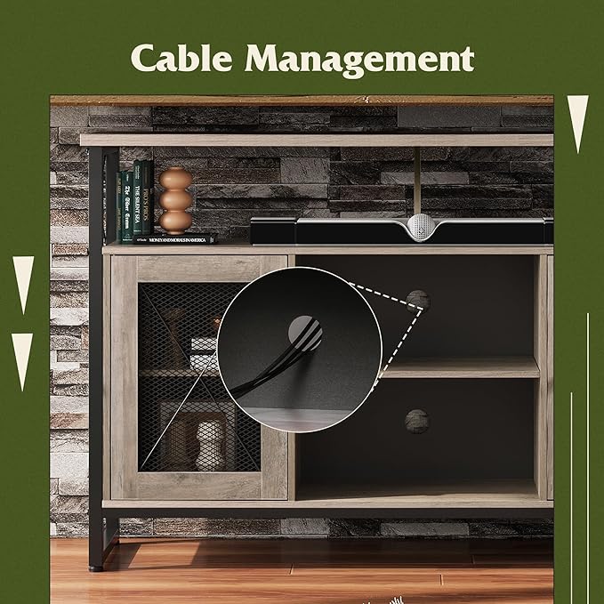 WLIVE TV Stand 55 inch TV Tall Entertainment Center and Industrial TV Console Cabinet with Storage for Bedroom Living Room Greige