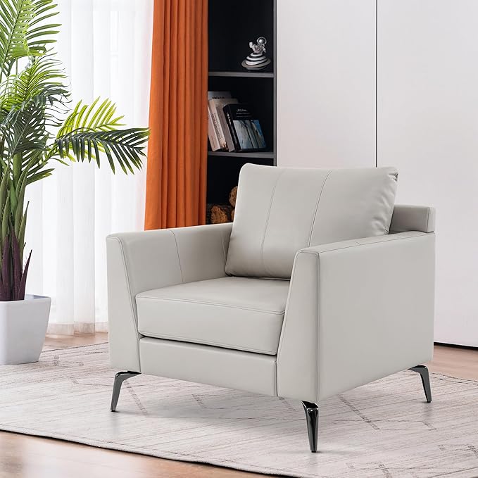 MCombo Modern Accent Chair Set of 2 Faux Leather Armchair with Sloped Arms Comfortable Living Room Office Reception or Waiting Room Seating 4629 (2 Beige)
