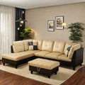 FONTOI L Shaped Sectional Couch with Otttoman 103 Sectional Sofa for Living Room Flannel Modular Couches with Cup Holders for Bedroom Apartments Beige &ampBrown