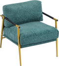 Merax Modern Accent Chair with Plush Cushions and Wooden Armrest Design Living Room Accent Chair with Metal Frame for Living Room Bedroom or Office Seating Easy Assembly Teal Blue+Gold