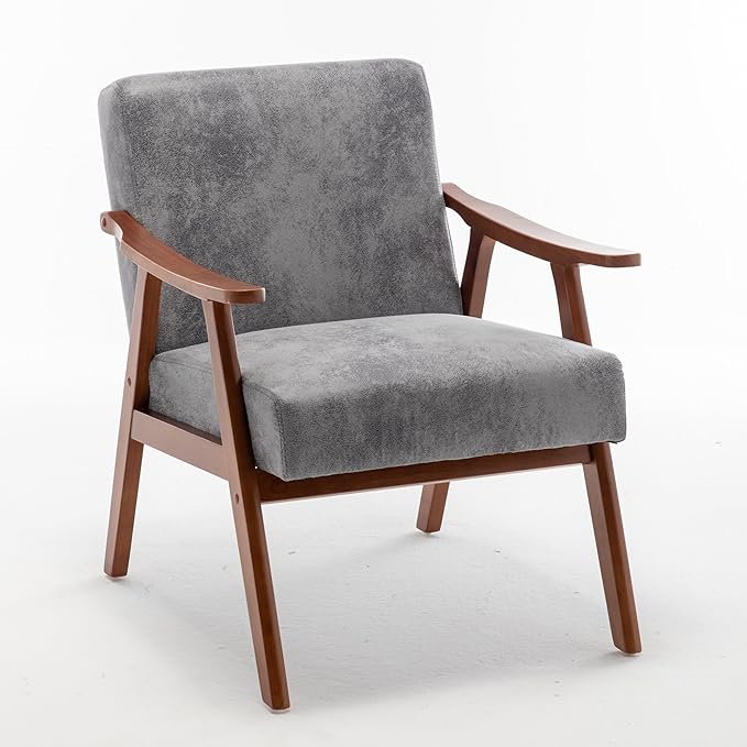 Accent Chair with Microfiber Upholstery and Solid Wood e Classic Mid Century Living Room Furniture for Extra Seating Grey