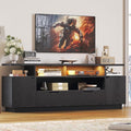 IRONCK TV Stand for TVs 85 inch with Power Outlet and LED Lights Entertainment Center with Storage Cabinets Media TV Console with Drawers Modern TV Stand for Living Room Black